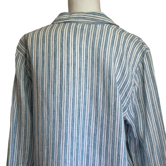 Pure Jill Love Linen White Blue Black Striped 1/2 Button Popover Tunic Top sz M - Picture 6 of 11